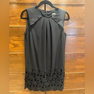 Tahari AS Levine 4 Black Sleeveless Mini Dress LBD Floral lace overlay cocktail